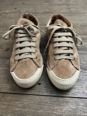POL Suede Lace-Up Flats in Taupe and Cream